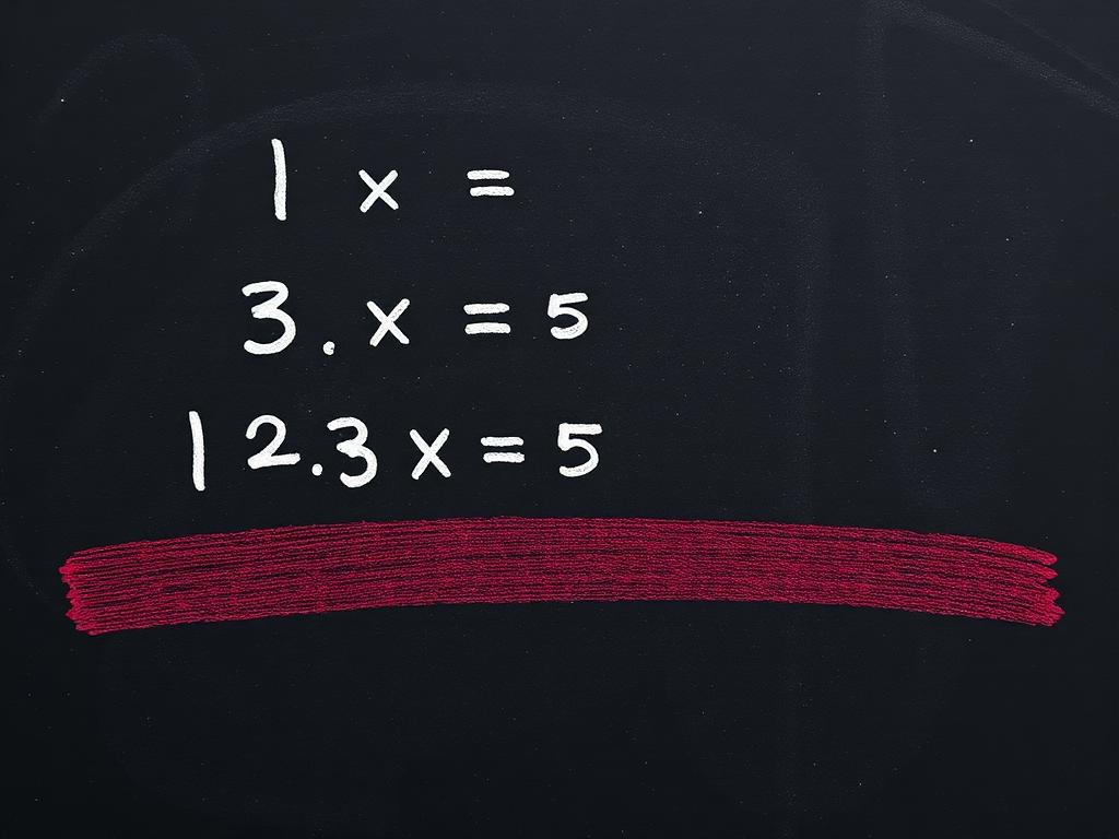 Handwritten equation steps on a blackboard with a maroon underline